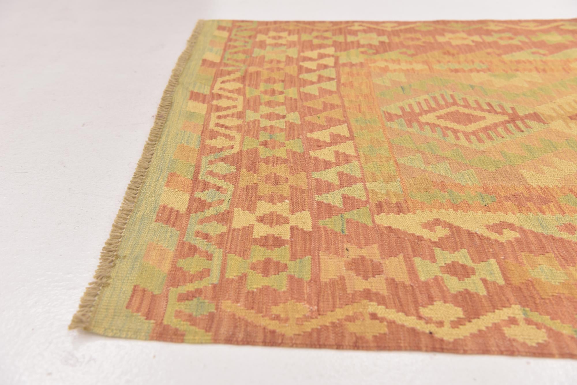 3' 4 x 5' 2 Hand Woven Kilim Waziri Wool Rug