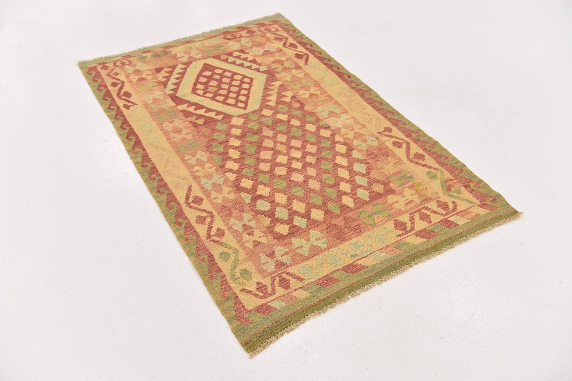 100cm x 155cm Tejido a mano Kilim Waziri Alfombra Lana