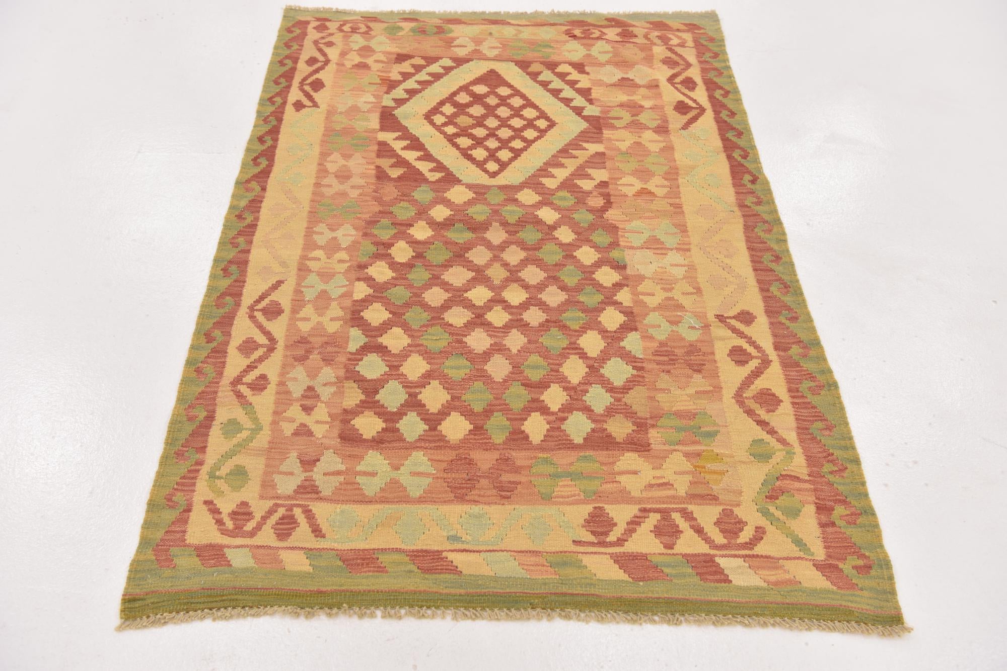 100cm x 155cm Tejido a mano Kilim Waziri Alfombra Lana