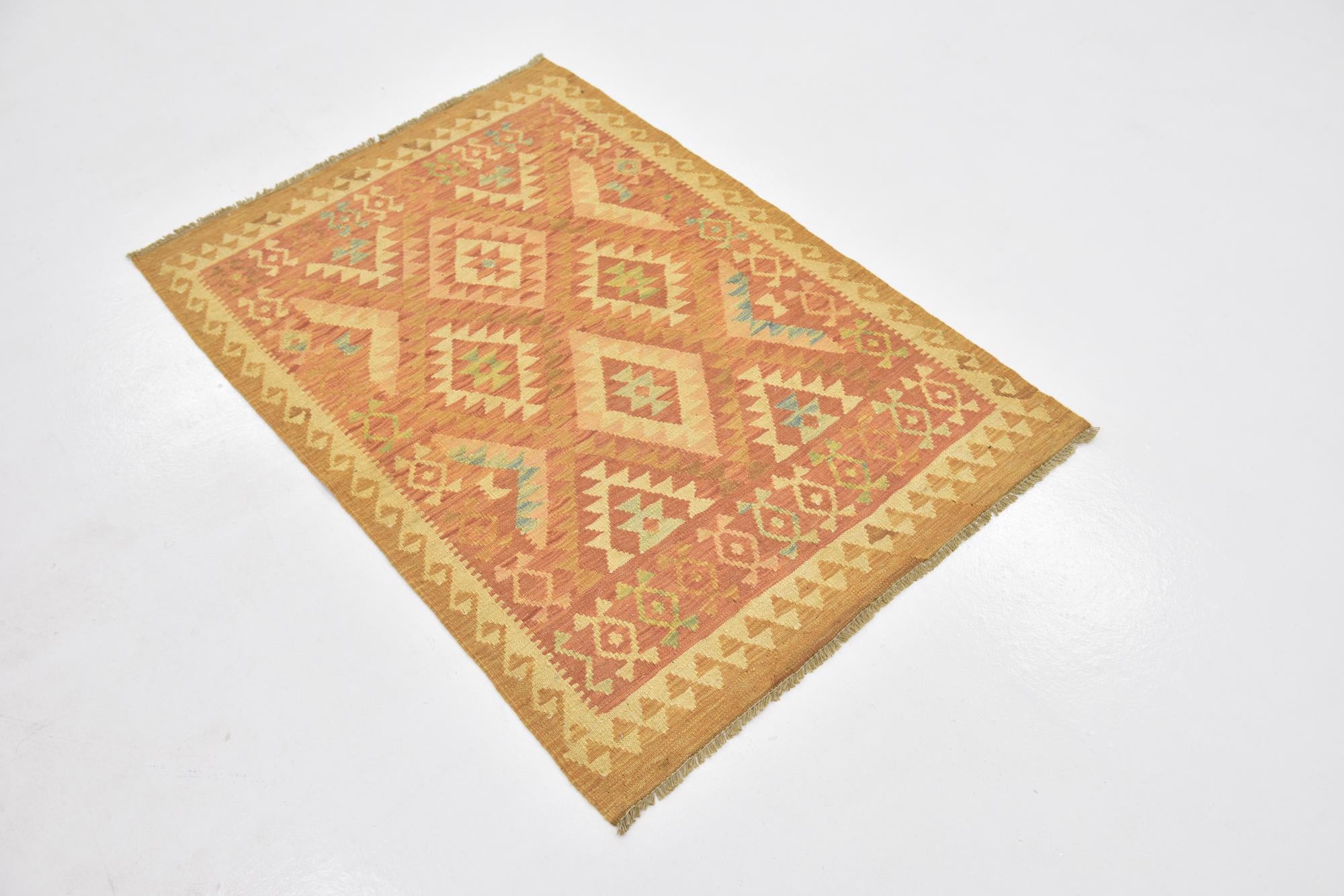 2' 9 x 4' Hand Woven Kilim Waziri Wool Rug