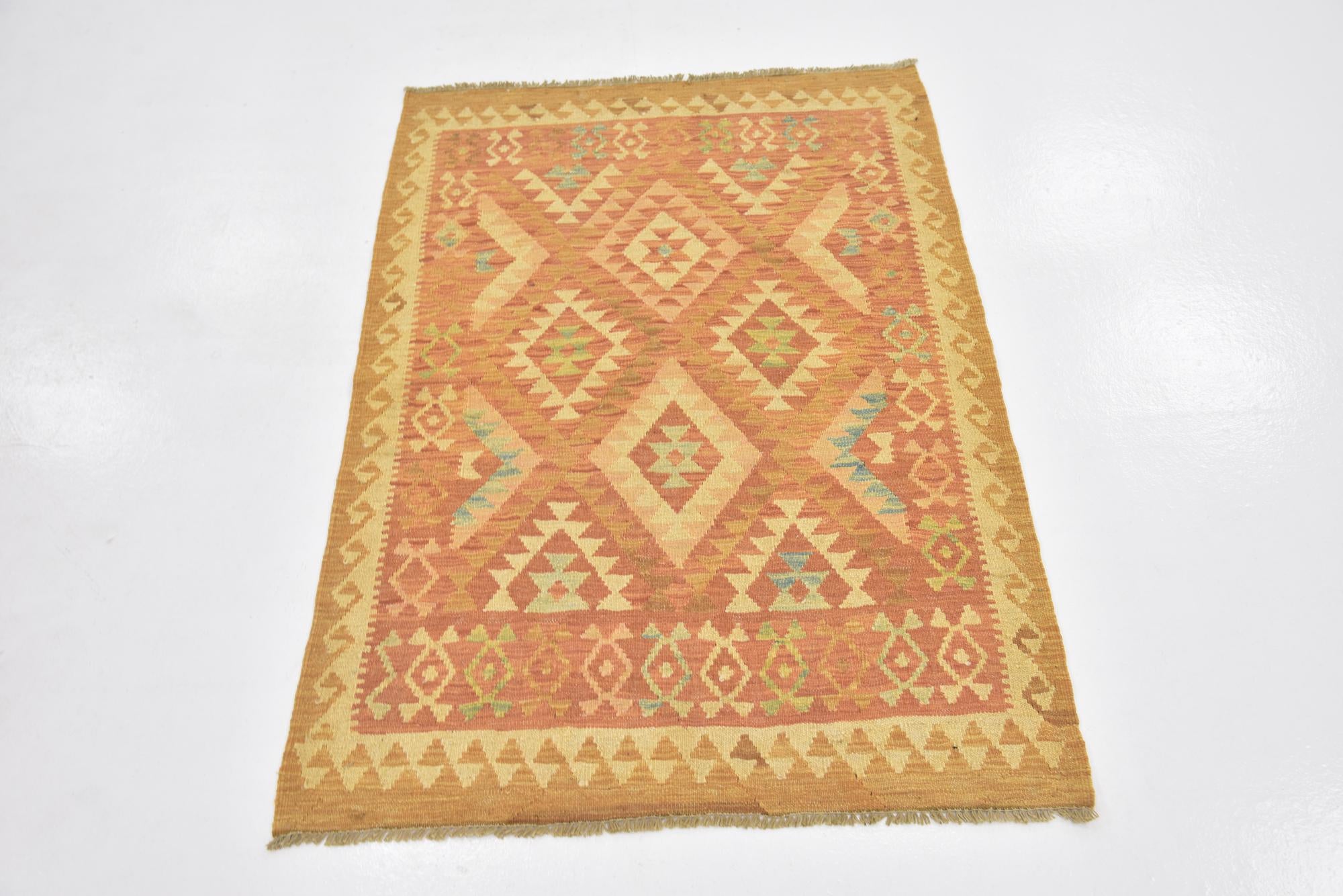 2' 9 x 4' Hand Woven Kilim Waziri Wool Rug
