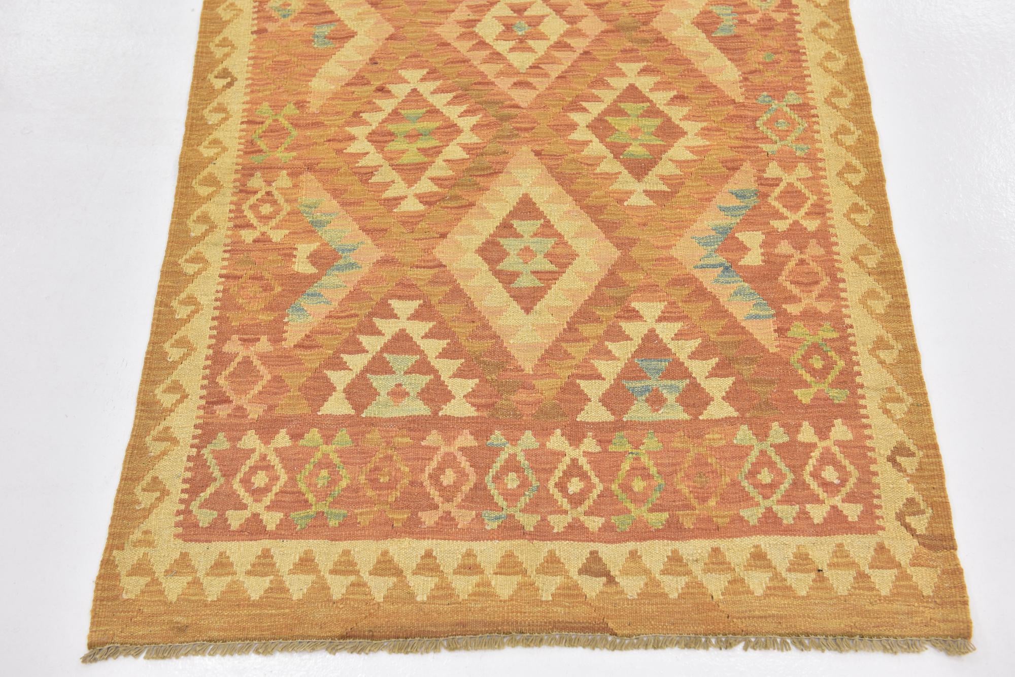 2' 9 x 4' Hand Woven Kilim Waziri Wool Rug