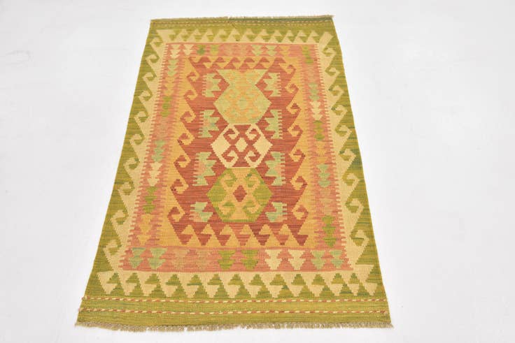Detail image of 2' 7 x 4' 4 Hand Woven Kilim Waziri Wool Rug