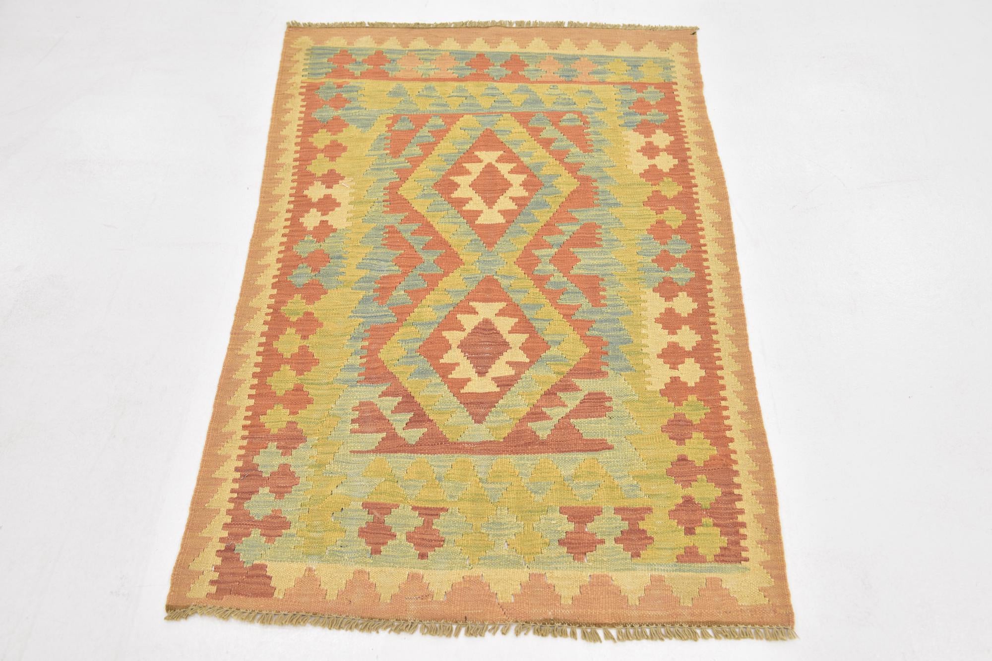 2' 8 x 4' 2 Hand Woven Kilim Waziri Wool Rug