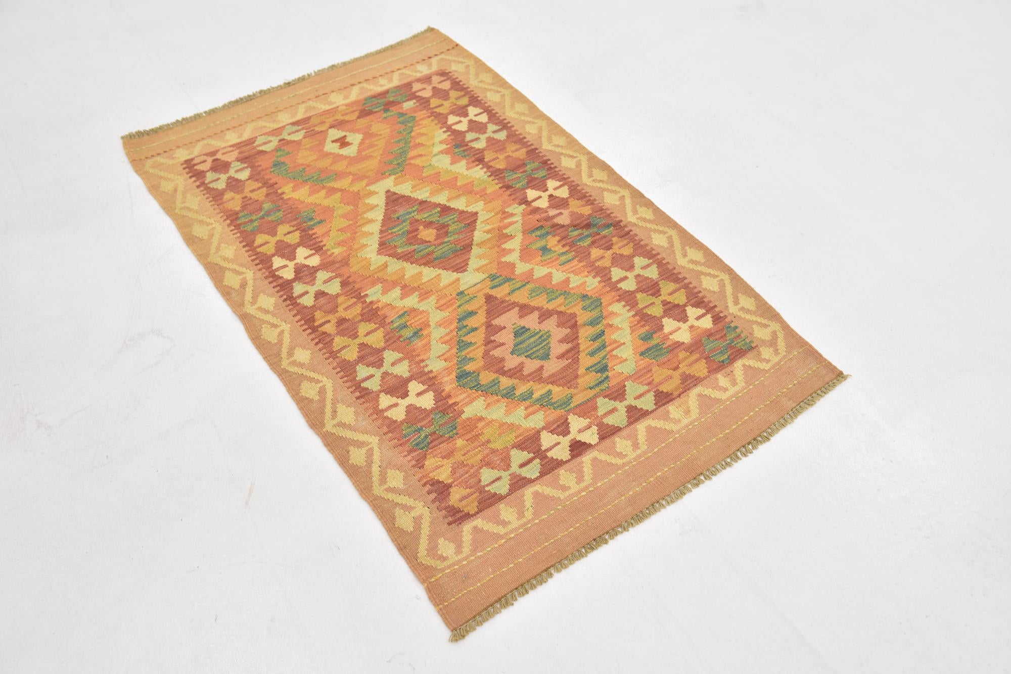 2' 7 x 4' 2 Hand Woven Kilim Waziri Wool Rug