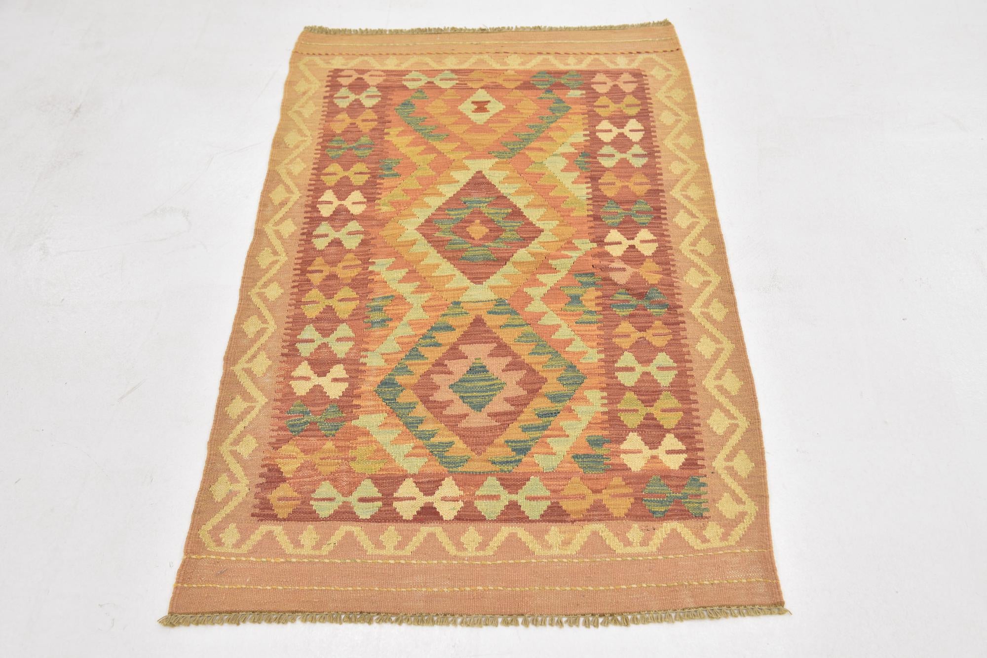 2' 7 x 4' 2 Hand Woven Kilim Waziri Wool Rug