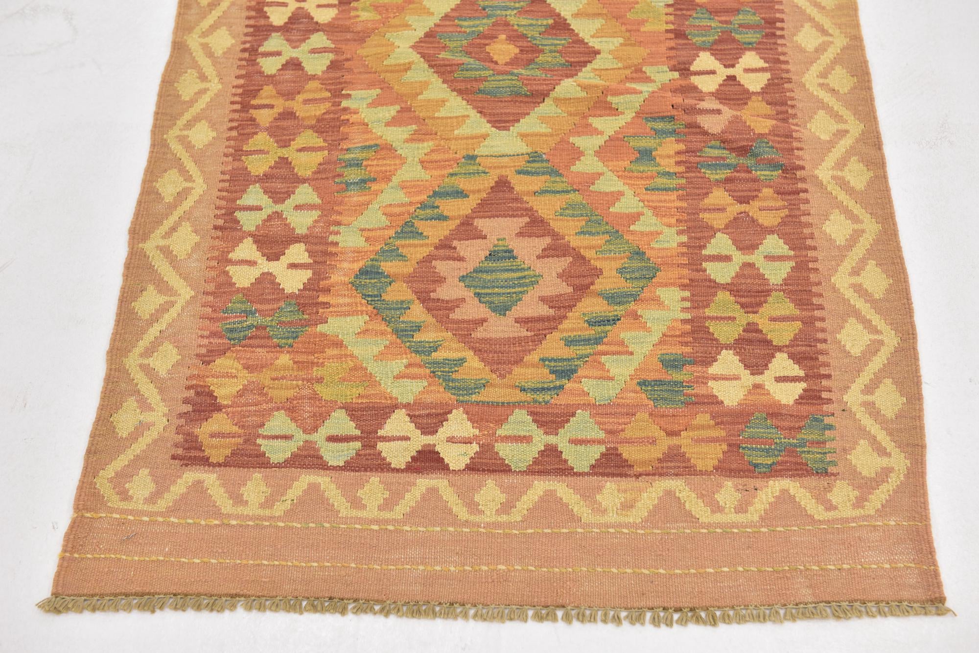 2' 7 x 4' 2 Hand Woven Kilim Waziri Wool Rug