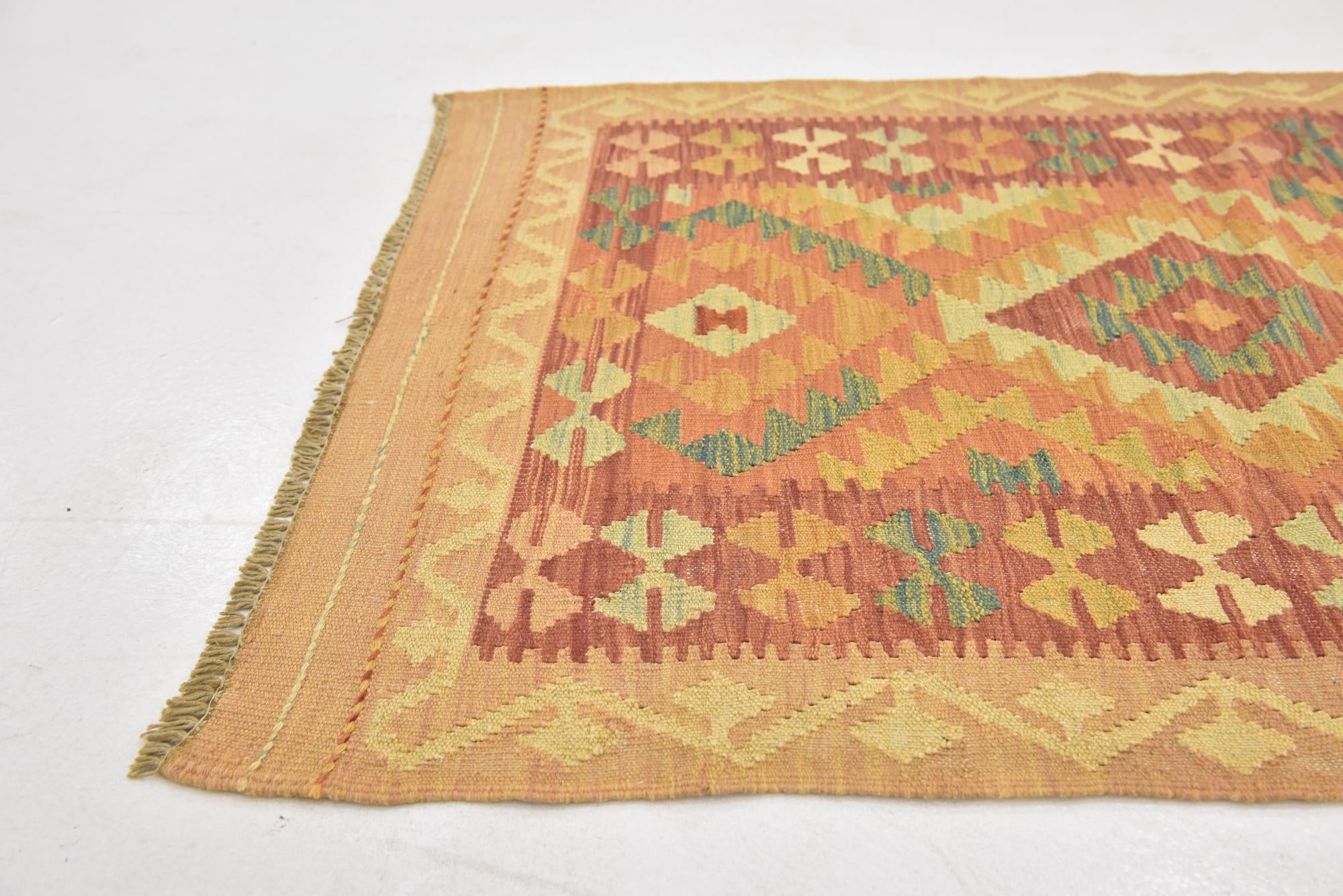 2' 7 x 4' 2 Hand Woven Kilim Waziri Wool Rug
