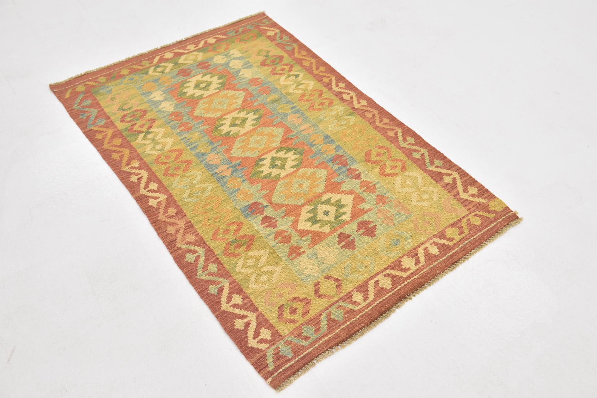2' 9 x 4' 4 Hand Woven Kilim Waziri Wool Rug