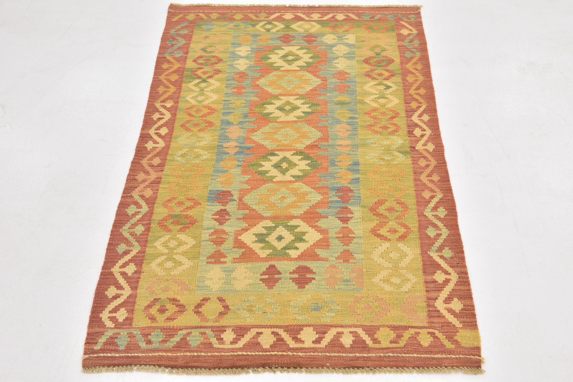 2' 9 x 4' 4 Hand Woven Kilim Waziri Wool Rug