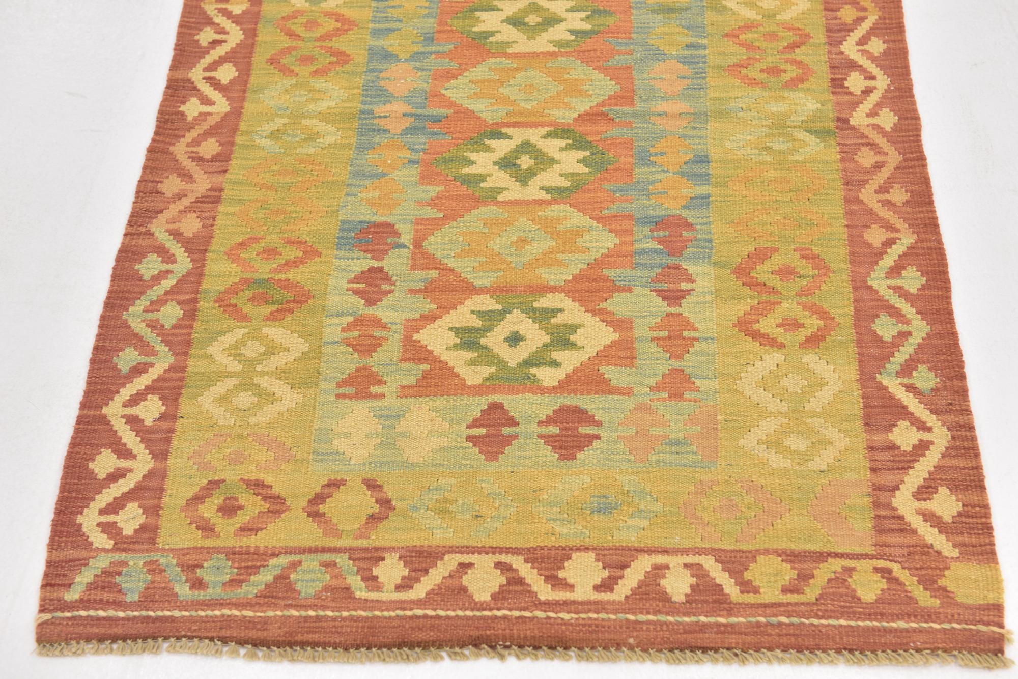 2' 9 x 4' 4 Hand Woven Kilim Waziri Wool Rug