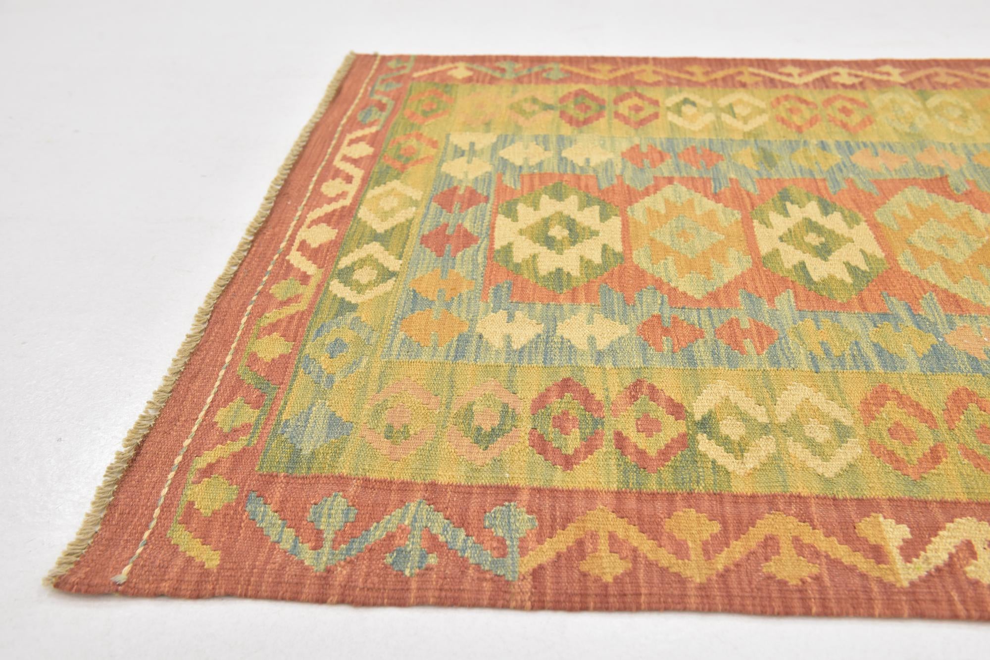 2' 9 x 4' 4 Hand Woven Kilim Waziri Wool Rug