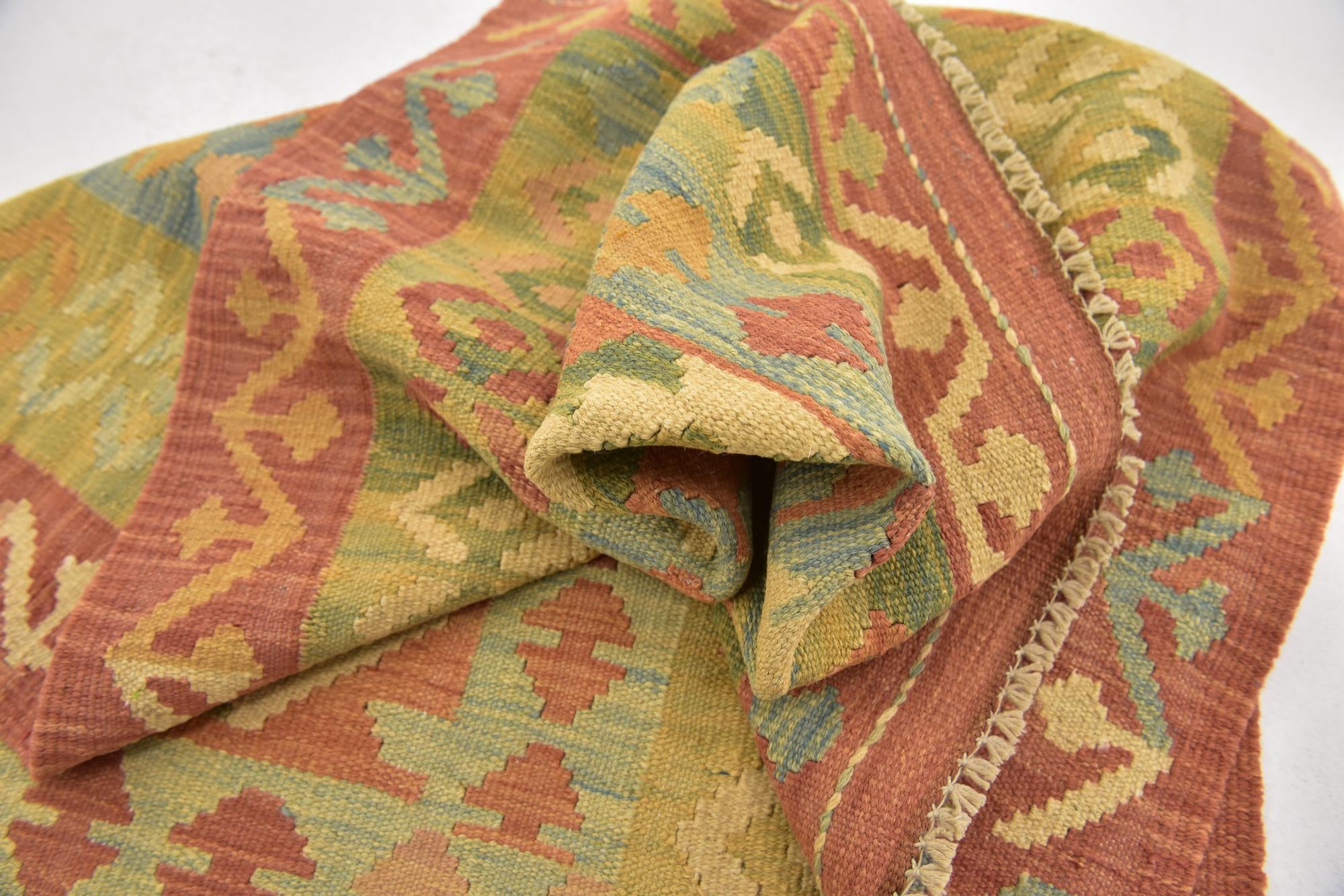 2' 9 x 4' 4 Hand Woven Kilim Waziri Wool Rug