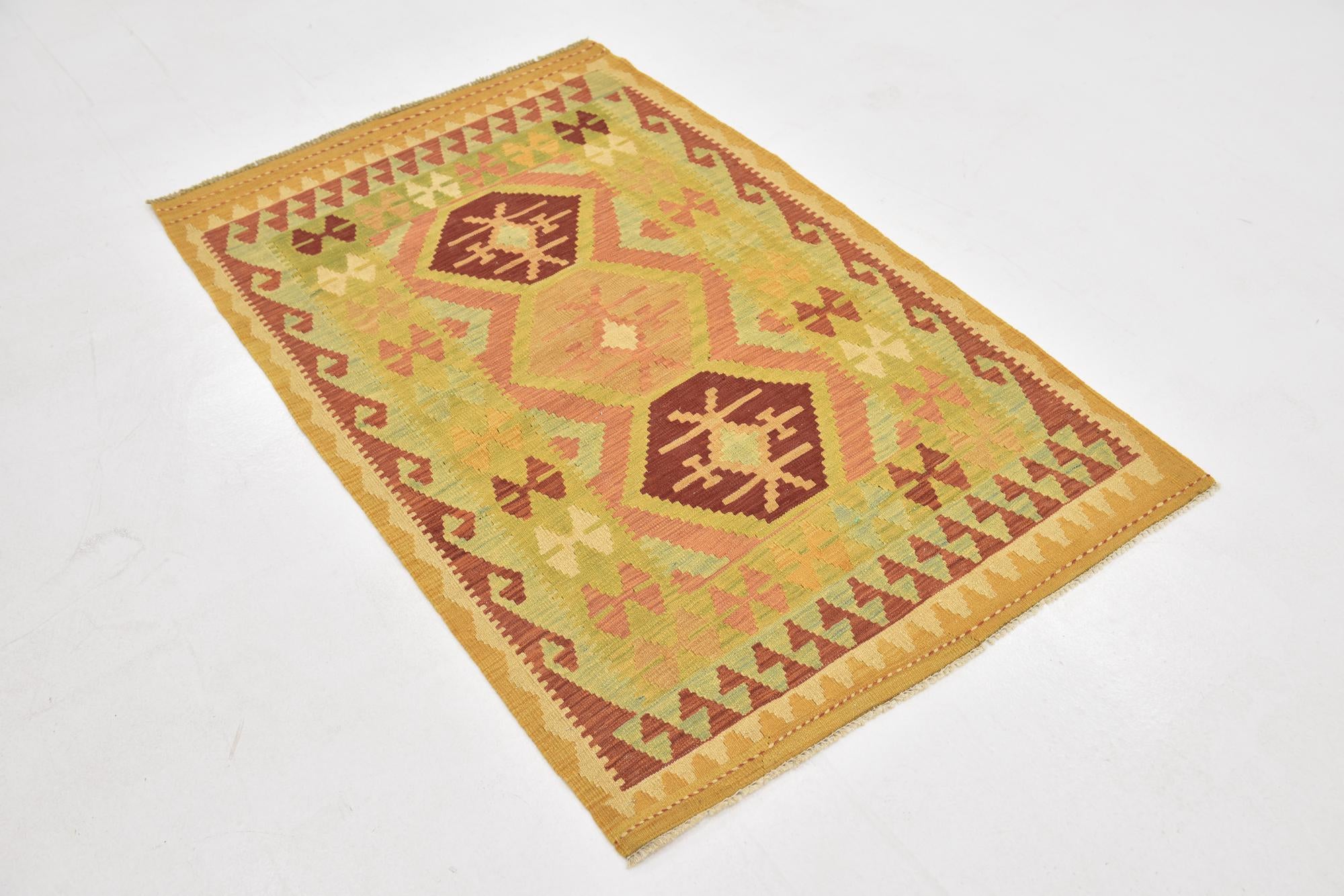 3' 3 x 5' Hand Woven Kilim Waziri Wool Rug