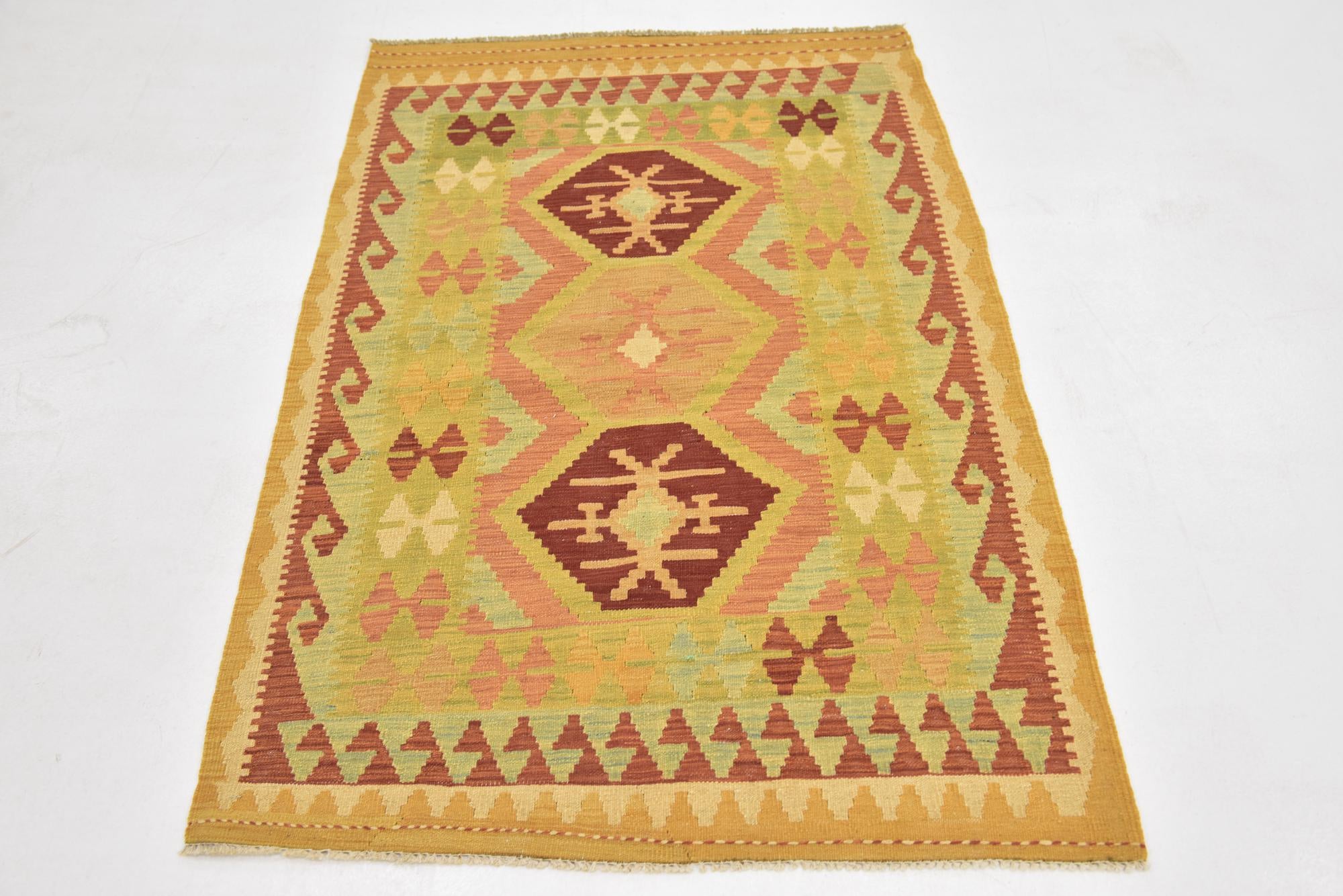 3' 3 x 5' Hand Woven Kilim Waziri Wool Rug