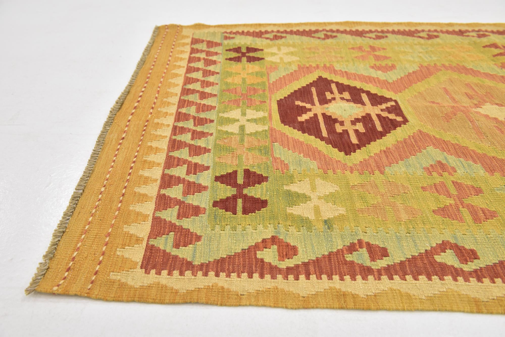 3' 3 x 5' Hand Woven Kilim Waziri Wool Rug