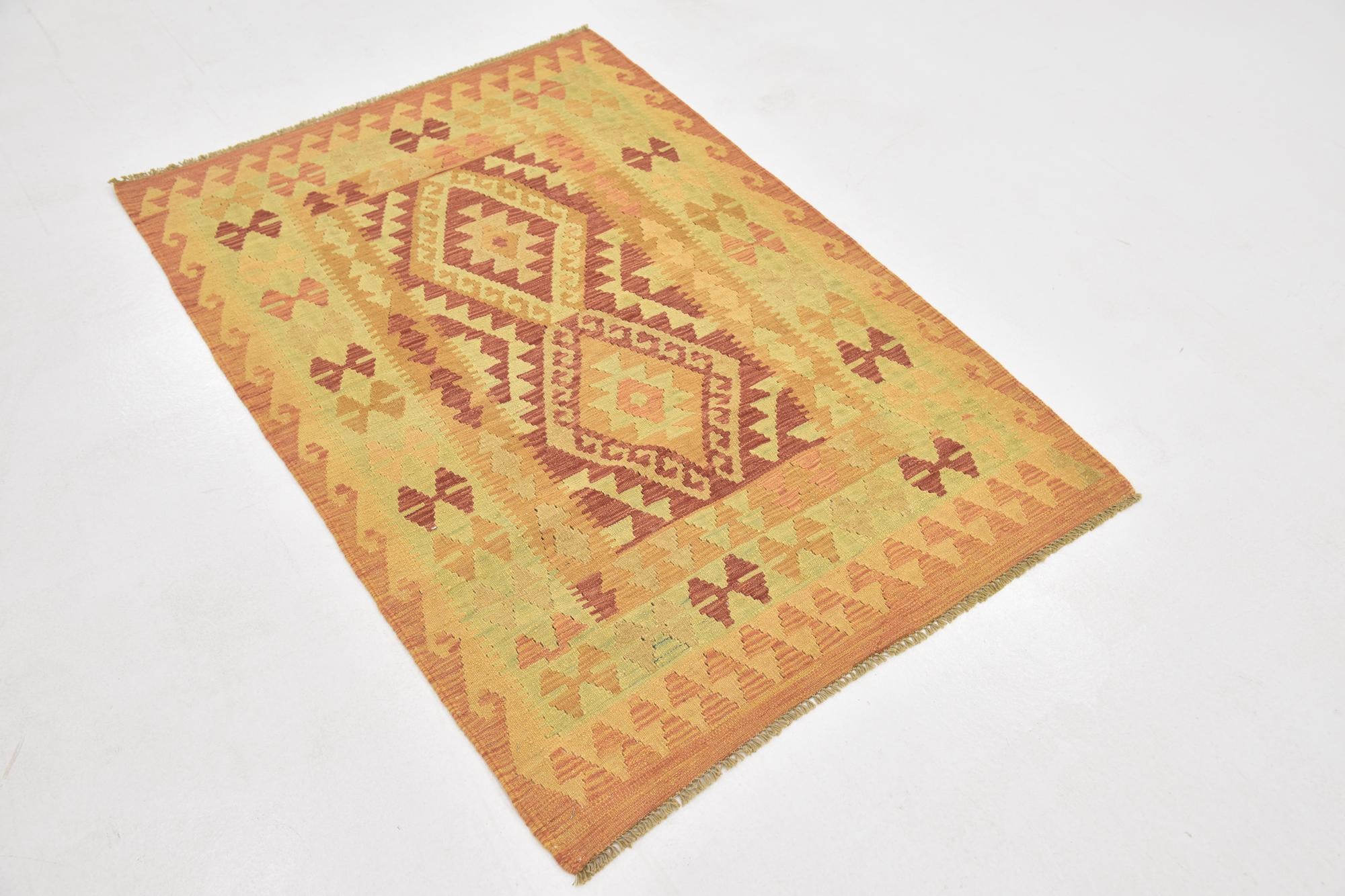 3' 3 x 4' 9 Hand Woven Kilim Waziri Wool Rug