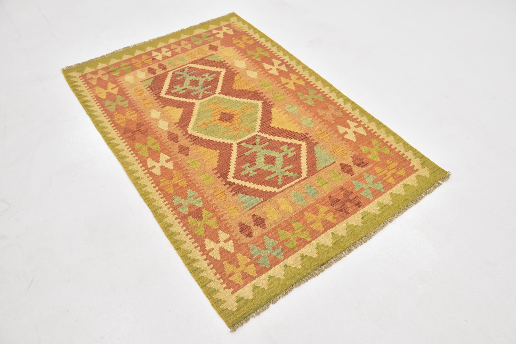 3' 3 x 5' Hand Woven Kilim Waziri Wool Rug