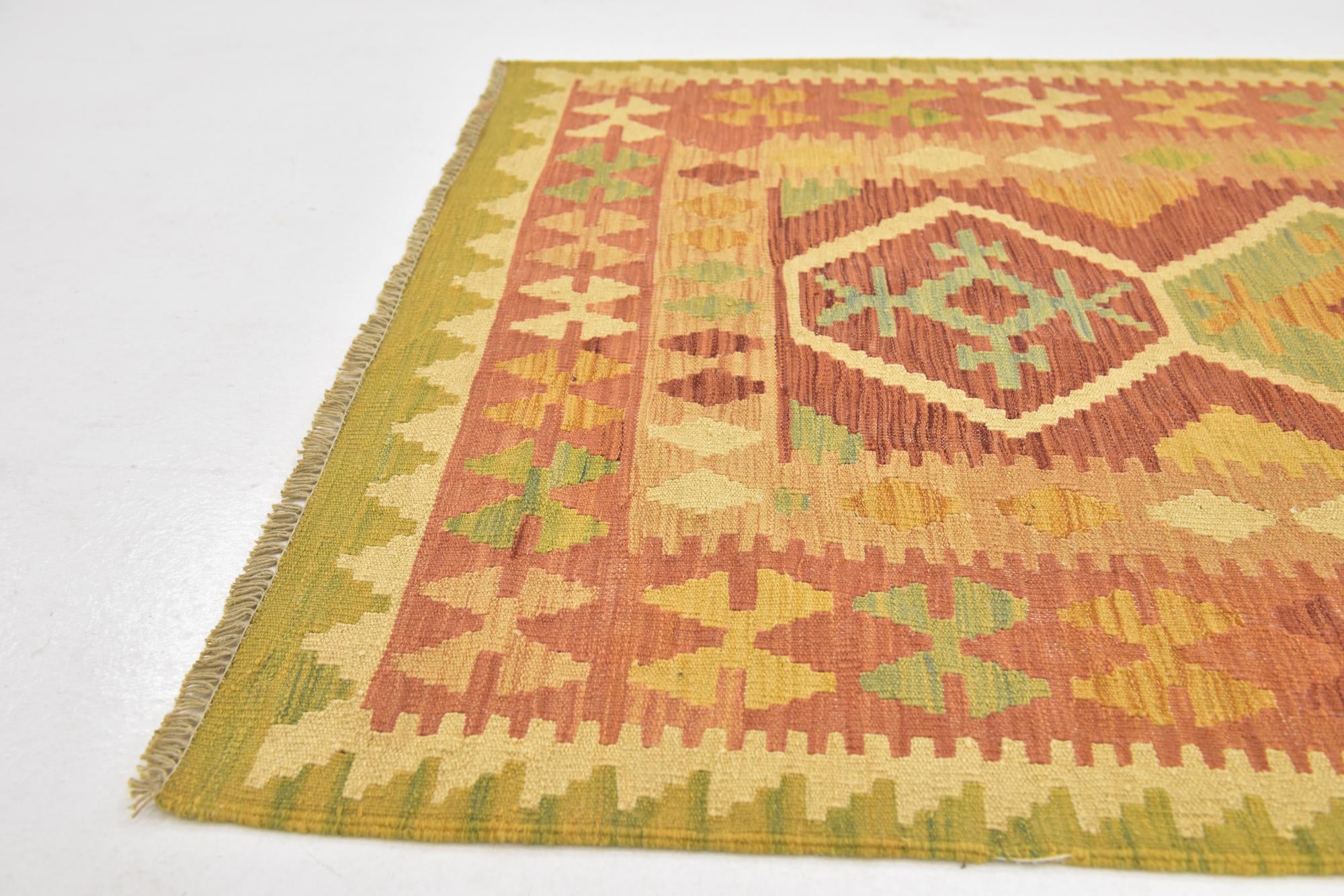 3' 3 x 5' Hand Woven Kilim Waziri Wool Rug