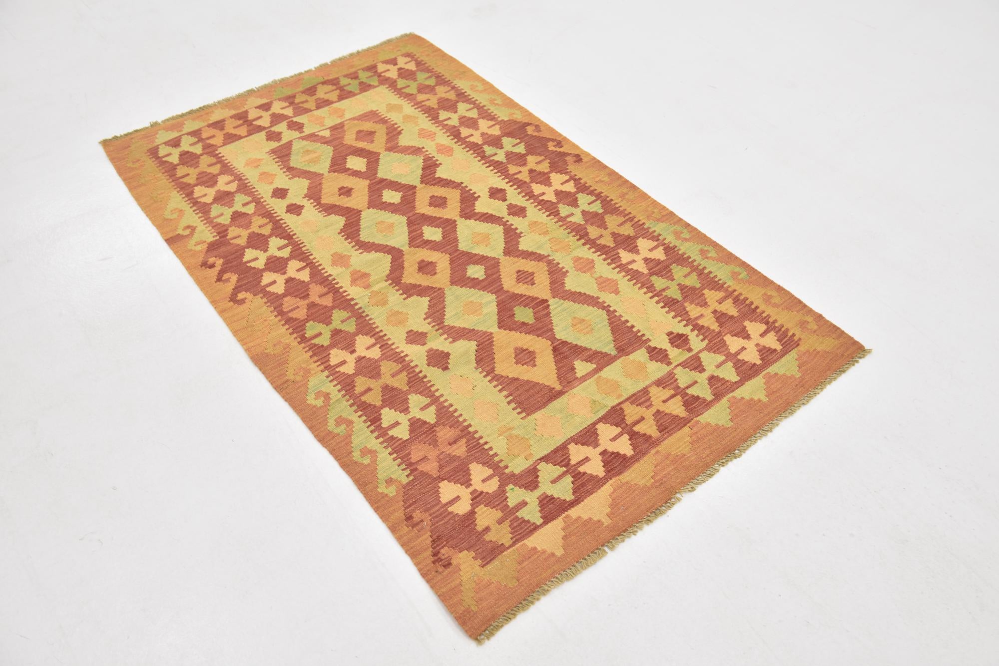 3' x 4' 10 Hand Woven Kilim Waziri Wool Rug