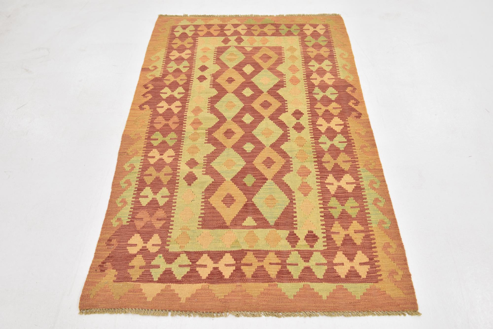 3' x 4' 10 Hand Woven Kilim Waziri Wool Rug