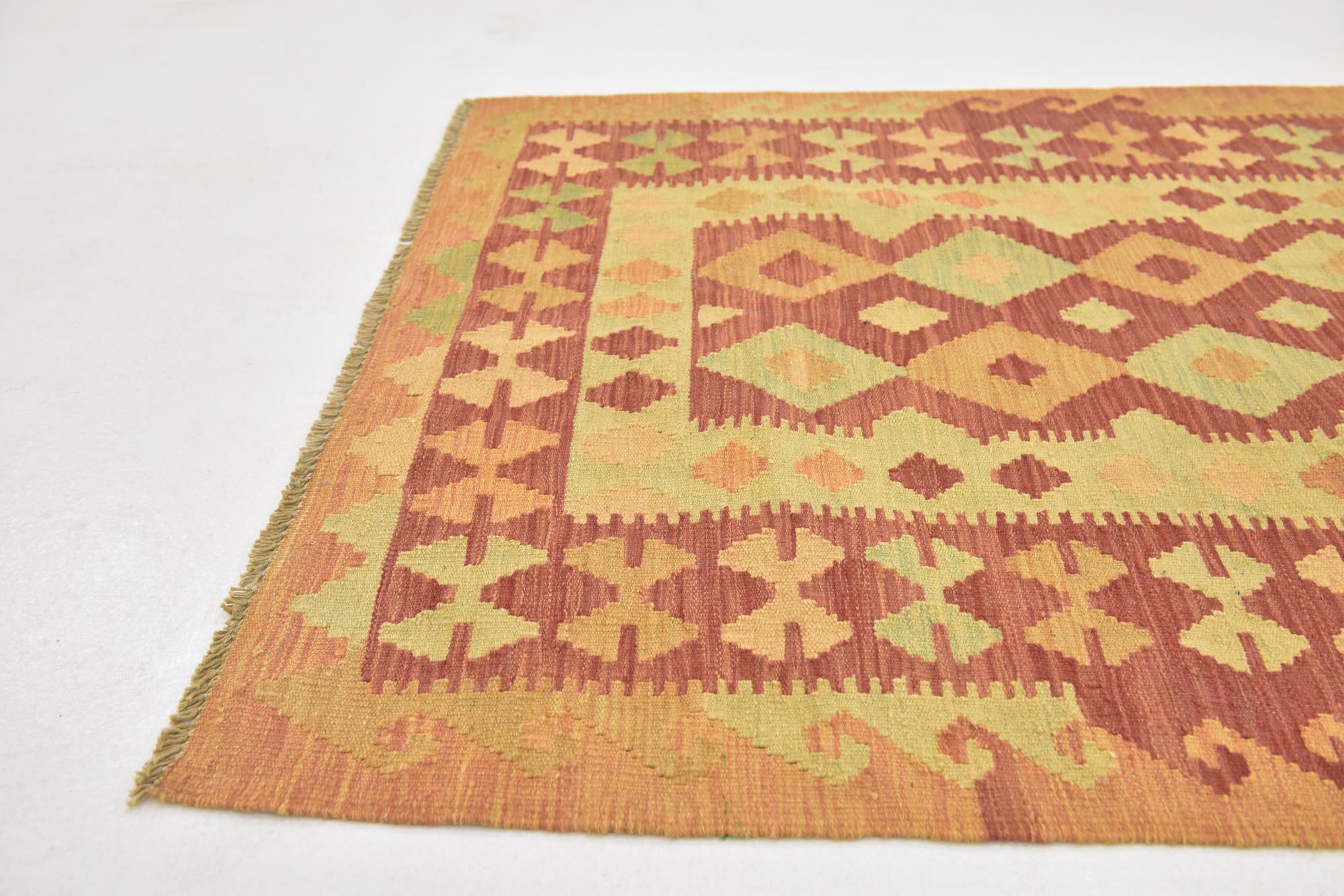 3' x 4' 10 Hand Woven Kilim Waziri Wool Rug