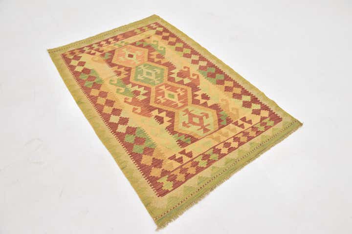 3' 4 x 5' 2 Hand Woven Kilim Waziri Wool Rug