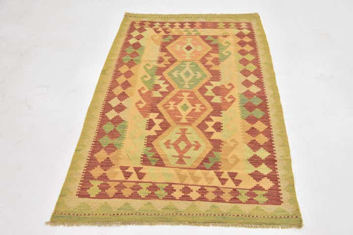 3' 4 x 5' 2 Hand Woven Kilim Waziri Wool Rug
