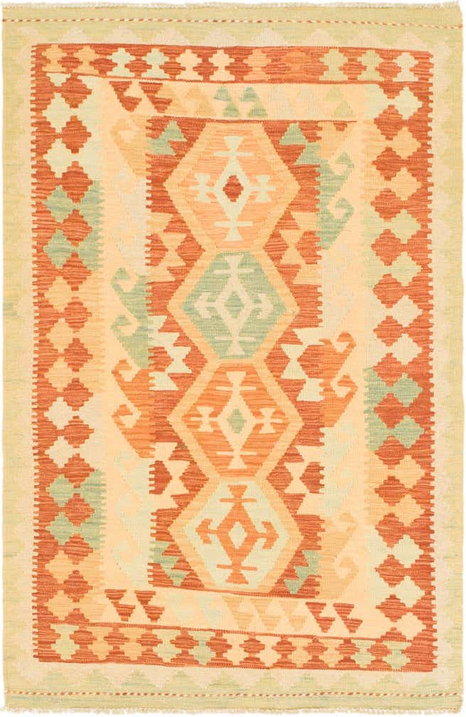 3' 4 x 5' 2 Hand Woven Kilim Waziri Wool Rug