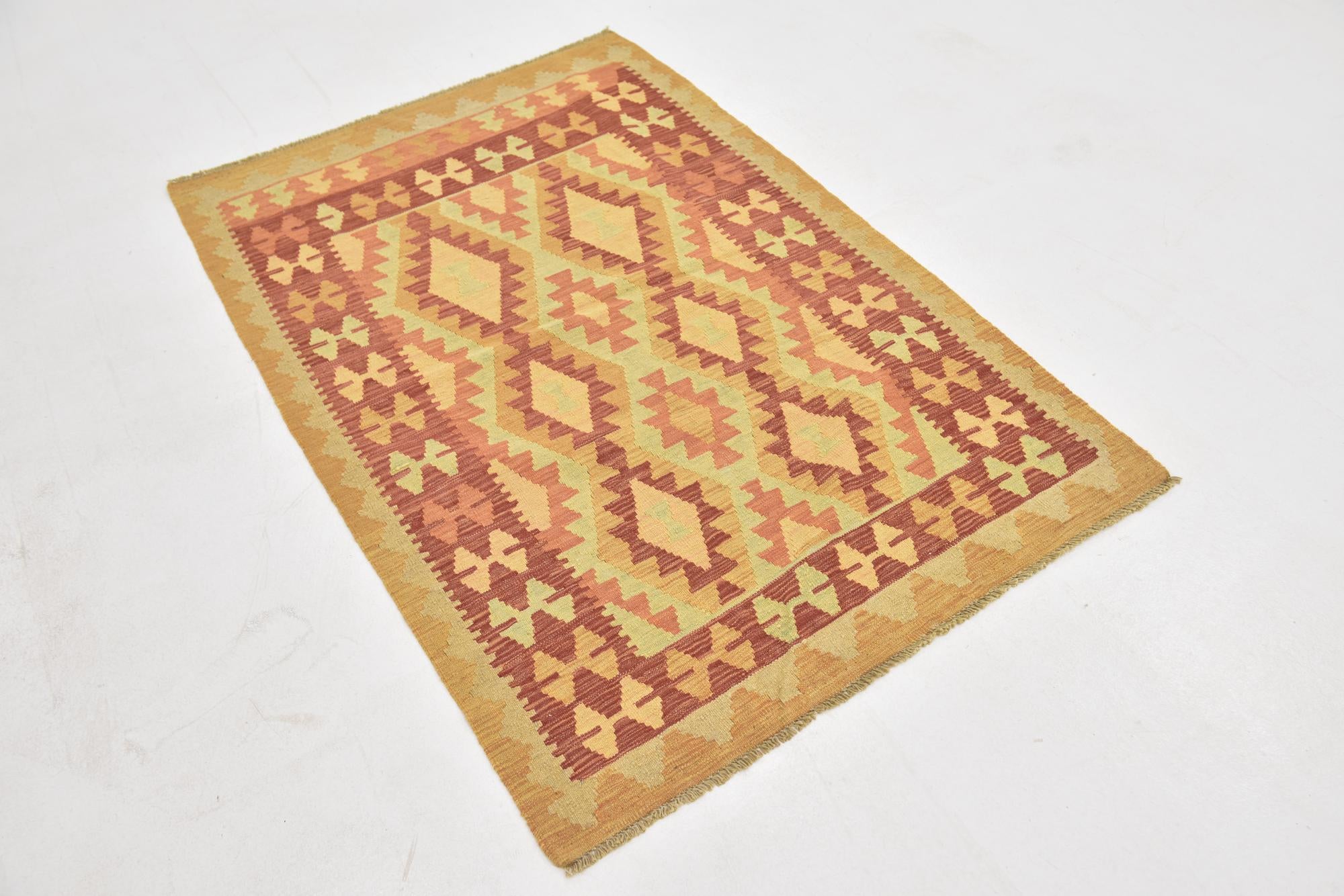 3' 3 x 5' Hand Woven Kilim Waziri Wool Rug