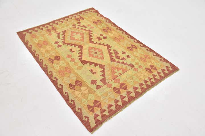 3' 5 x 4' 10 Hand Woven Kilim Waziri Wool Rug