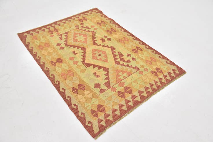 Detail image of 3' 5 x 4' 10 Hand Woven Kilim Waziri Wool Rug