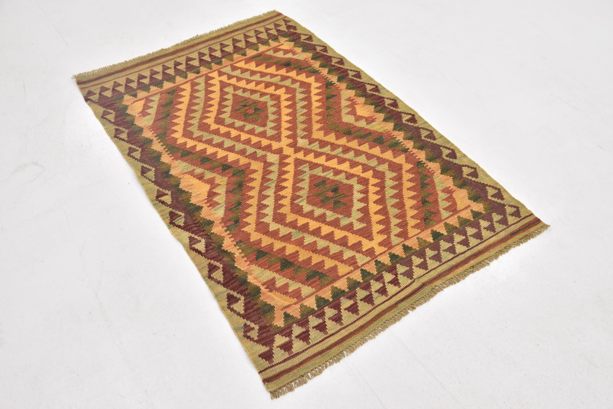 3' x 4' 5 Hand Woven Kilim Waziri Wool Rug