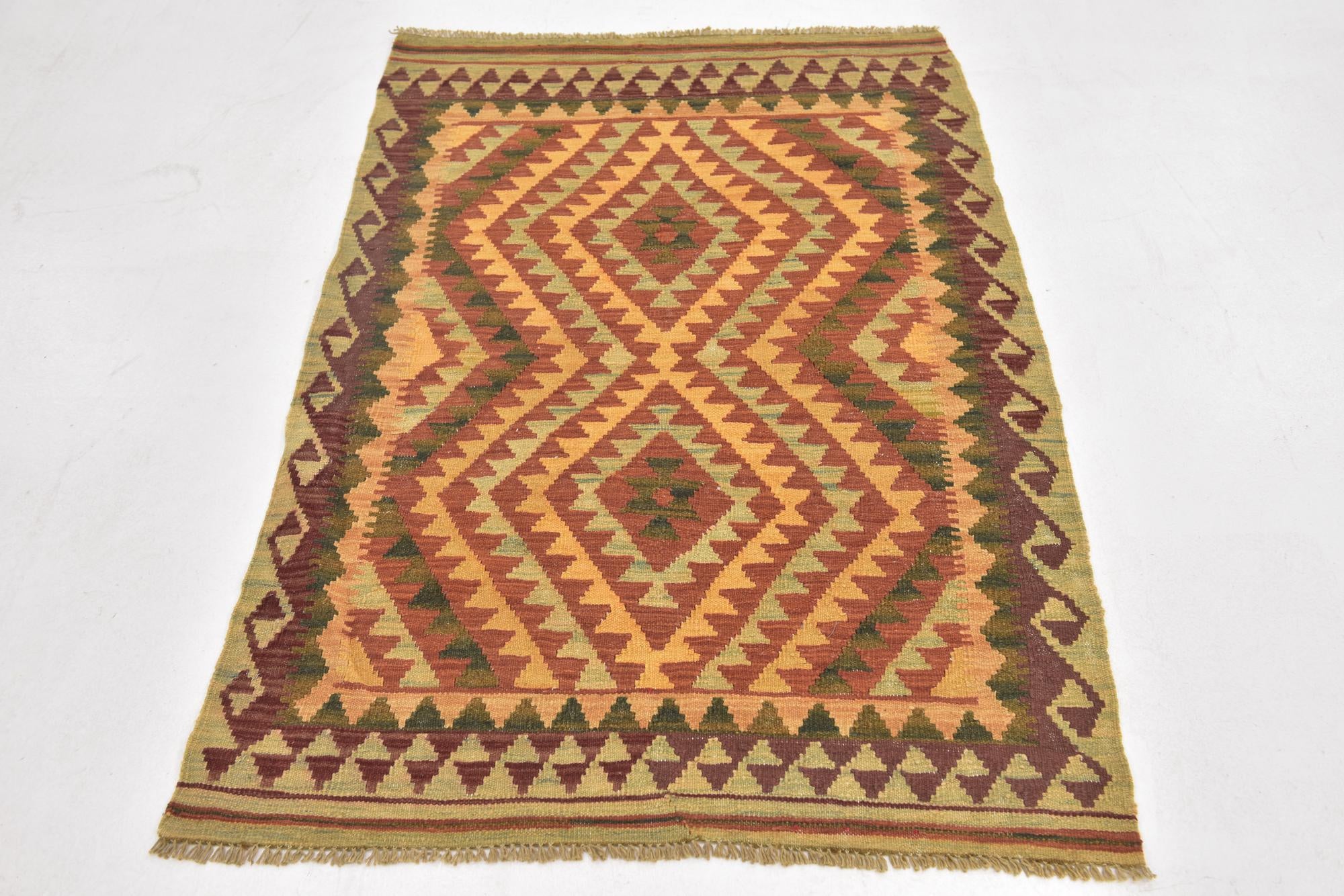 3' x 4' 5 Hand Woven Kilim Waziri Wool Rug