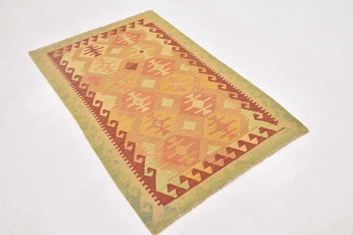 3' 2 x 4' 10 Hand Woven Kilim Waziri Wool Rug