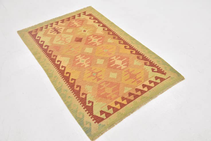 Detail image of 3' 2 x 4' 10 Hand Woven Kilim Waziri Wool Rug