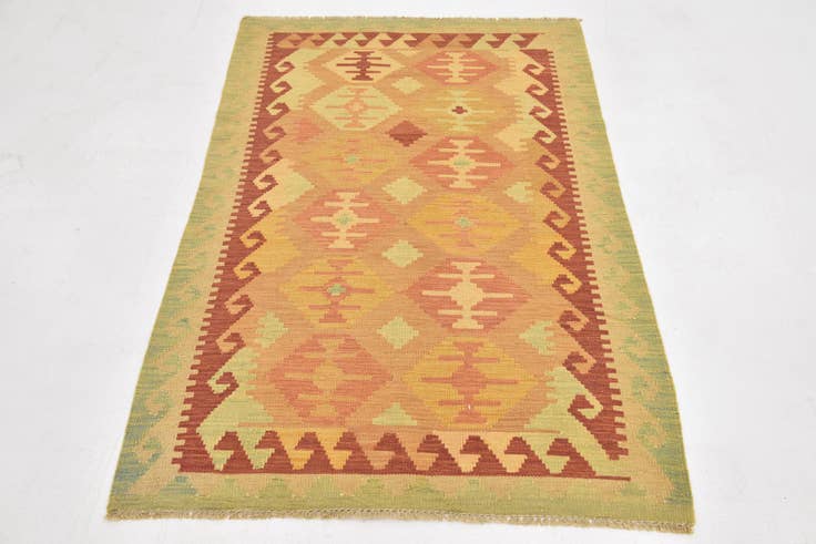 Detail image of 3' 2 x 4' 10 Hand Woven Kilim Waziri Wool Rug