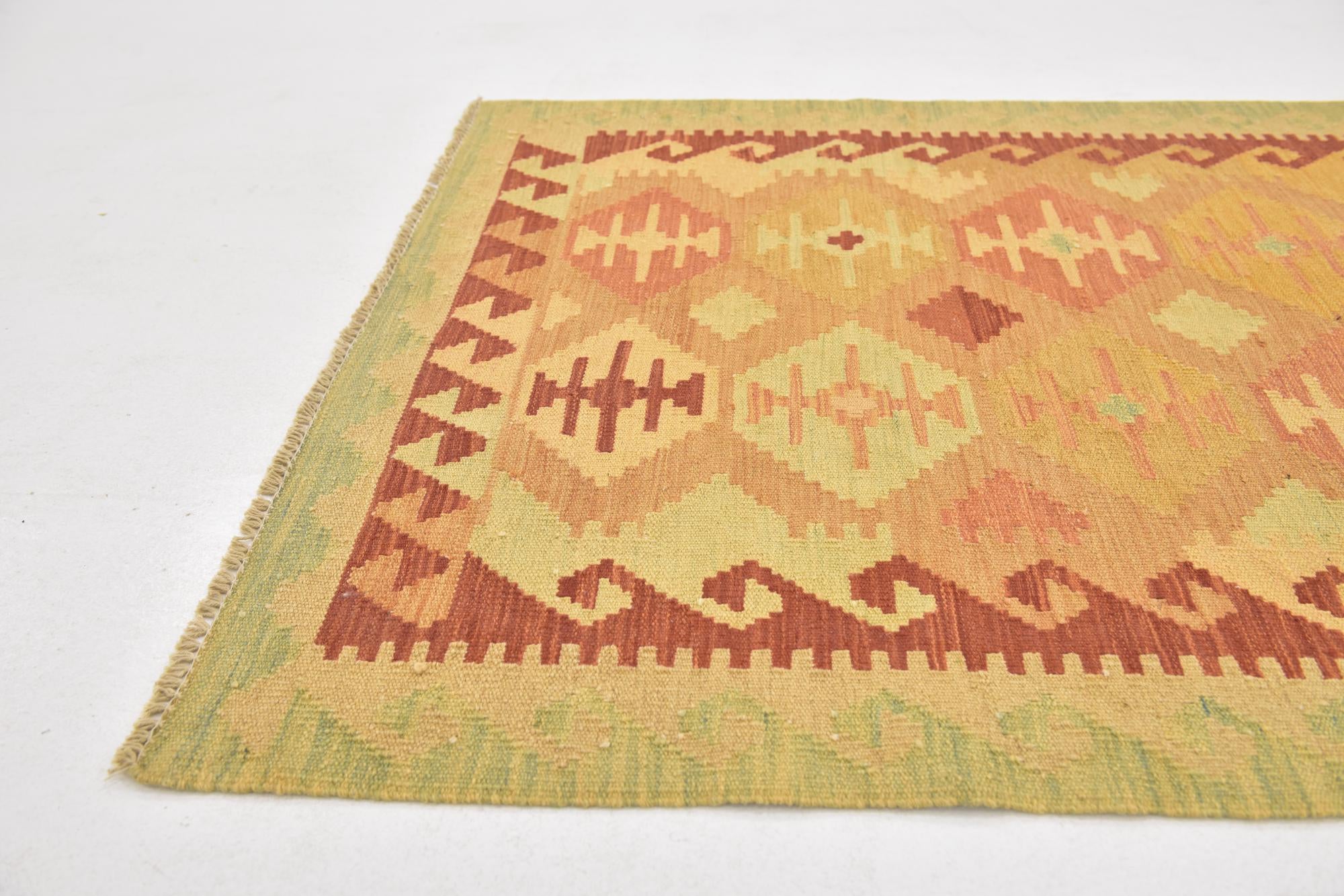 3' 2 x 4' 10 Hand Woven Kilim Waziri Wool Rug