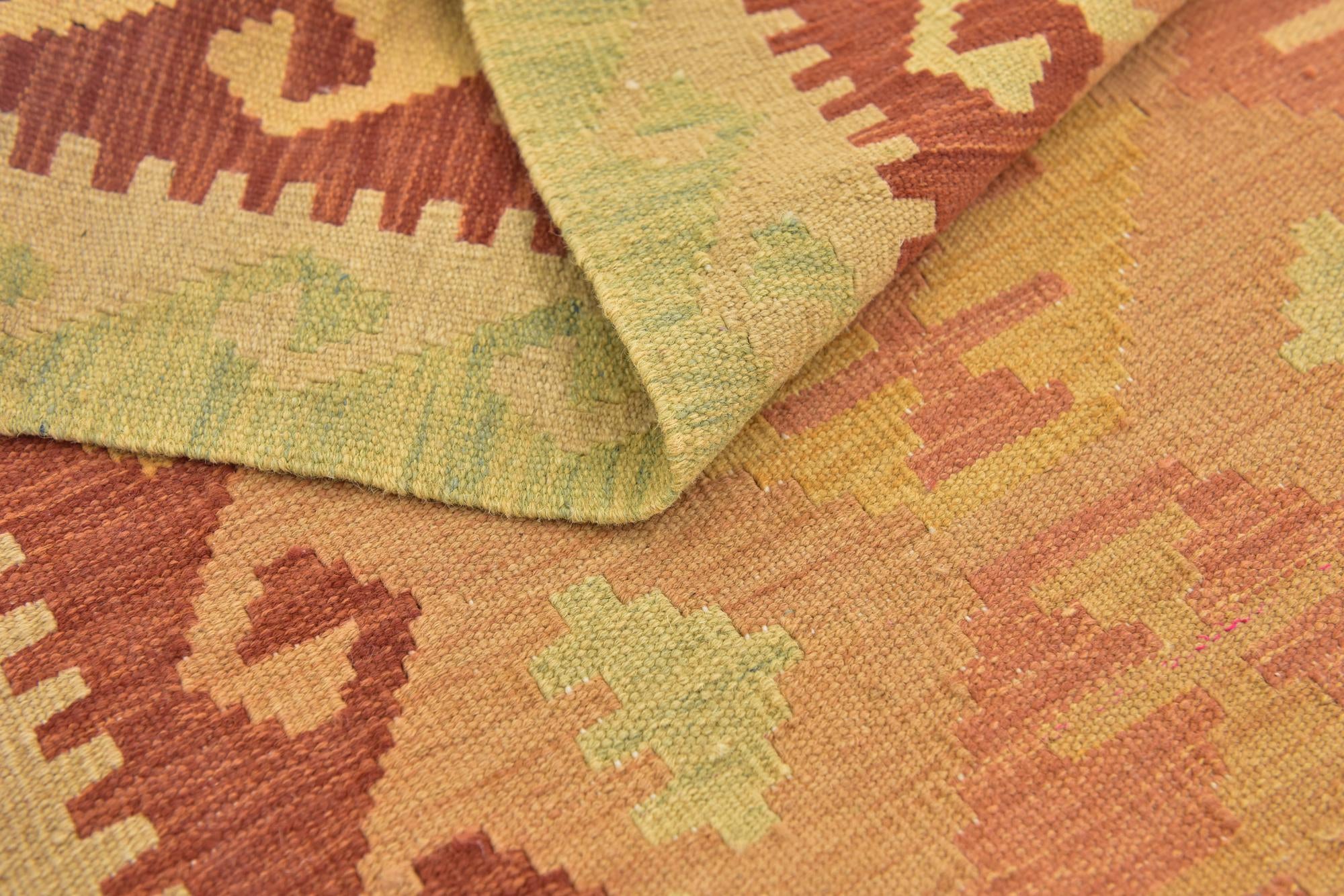 3' 2 x 4' 10 Hand Woven Kilim Waziri Wool Rug