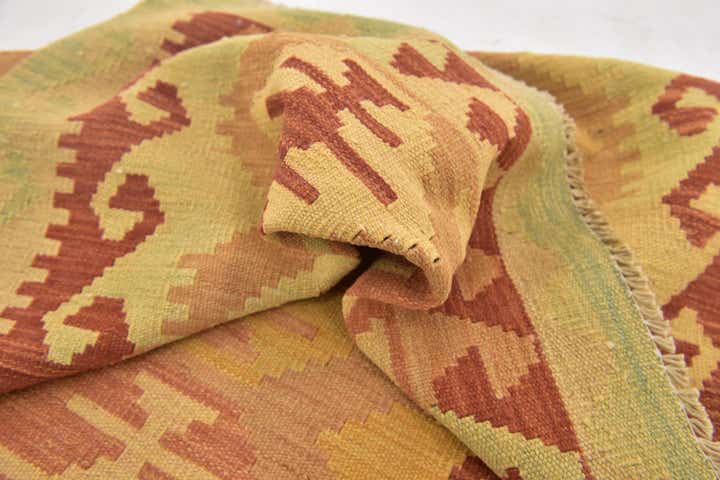 3' 2 x 4' 10 Hand Woven Kilim Waziri Wool Rug