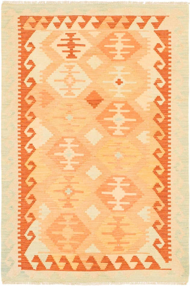 Detail image of 3' 2 x 4' 10 Hand Woven Kilim Waziri Wool Rug