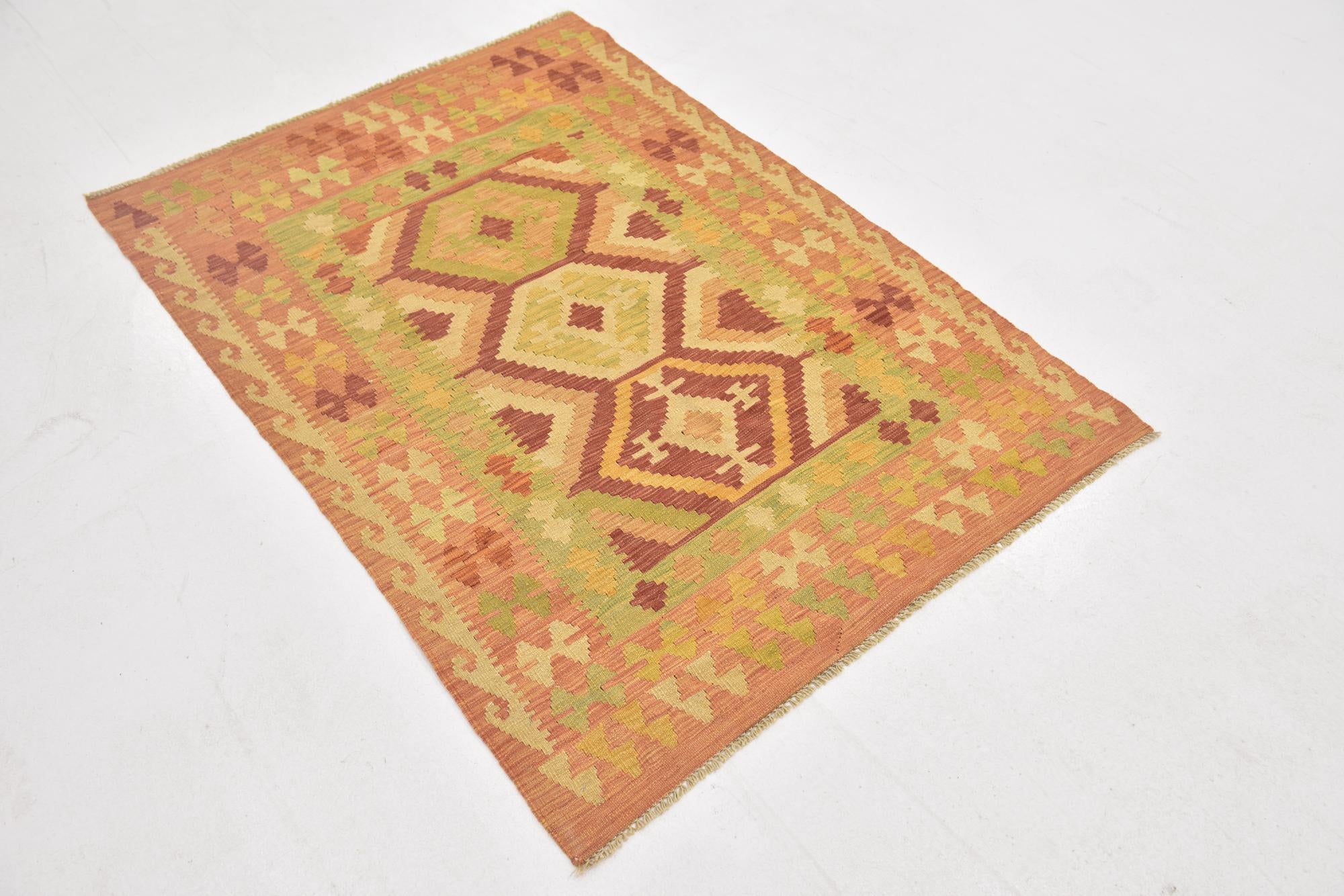 3' 5 x 4' 10 Hand Woven Kilim Waziri Wool Rug