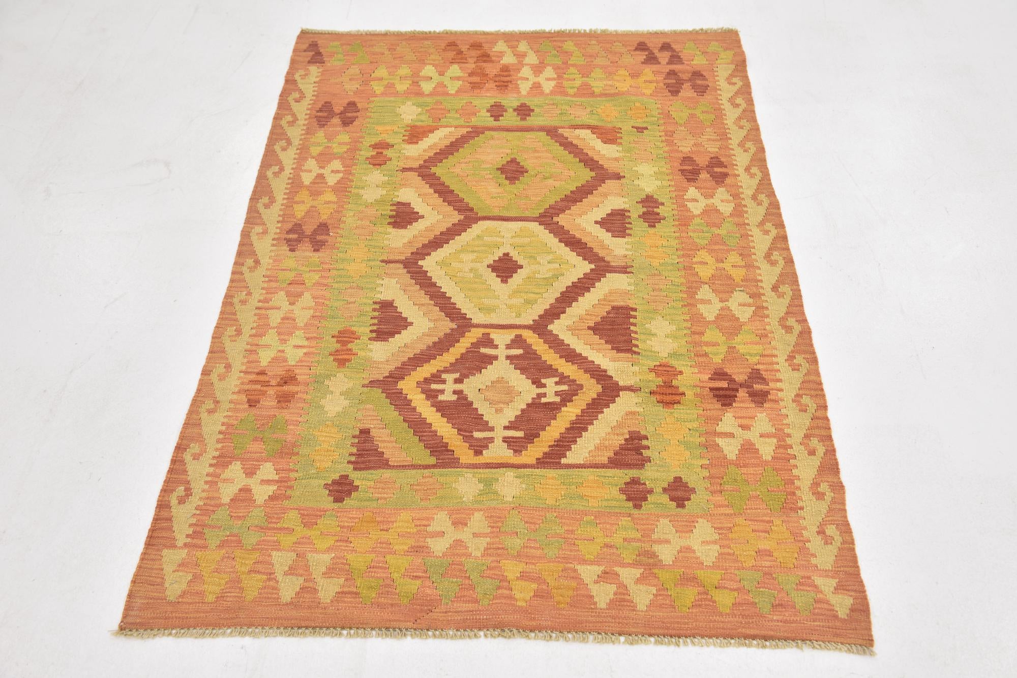 3' 5 x 4' 10 Hand Woven Kilim Waziri Wool Rug