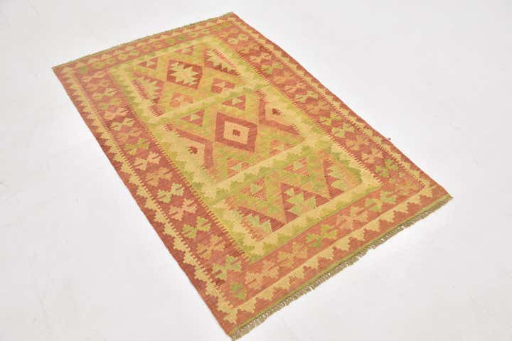 3' 4 x 5' Hand Woven Kilim Waziri Wool Rug