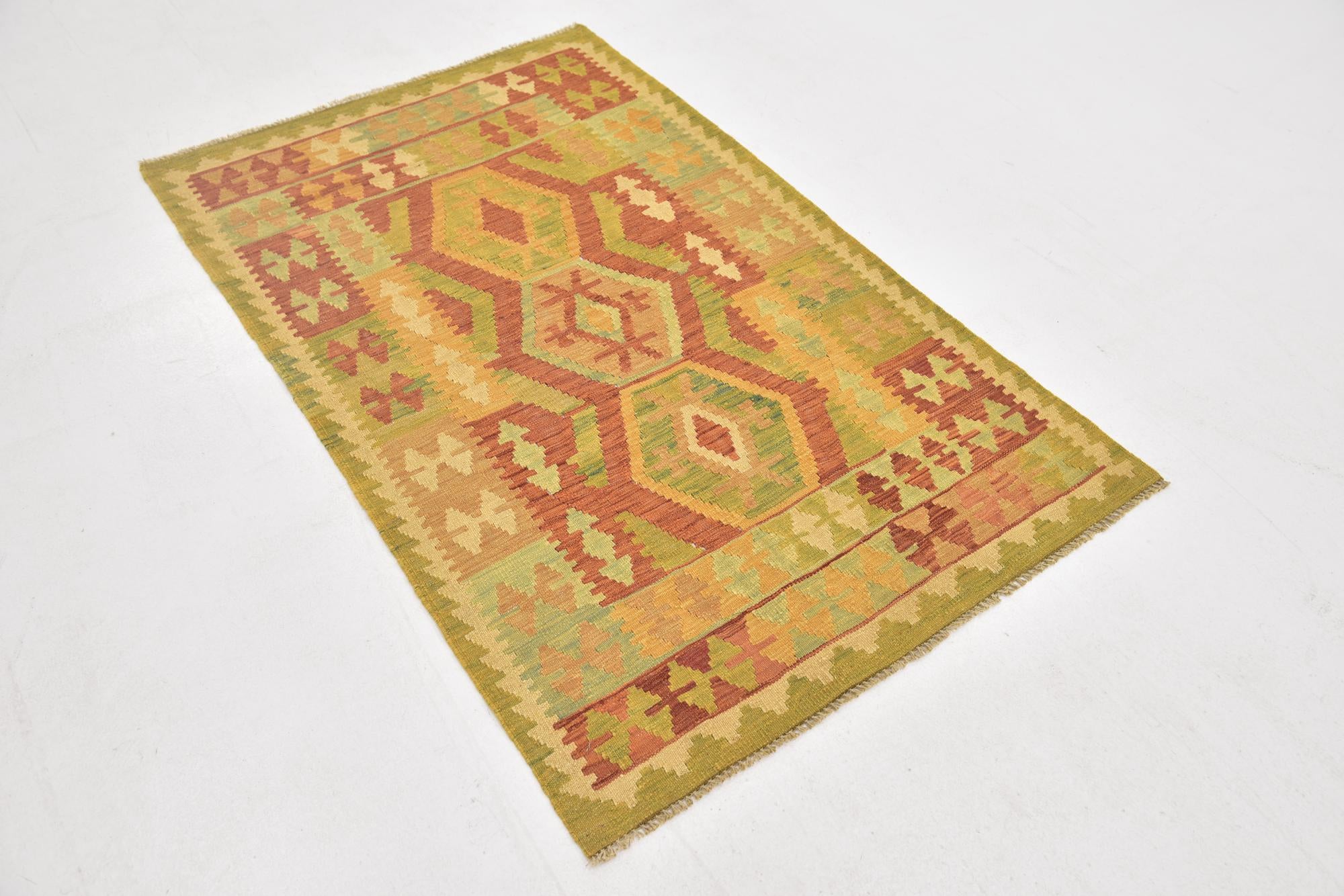 3' 2 x 5' Hand Woven Kilim Waziri Wool Rug