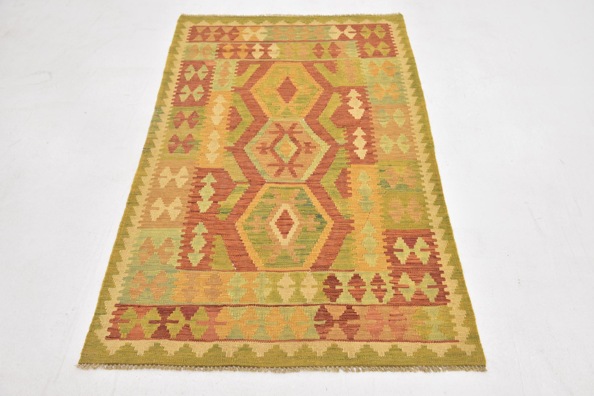 3' 2 x 5' Hand Woven Kilim Waziri Wool Rug