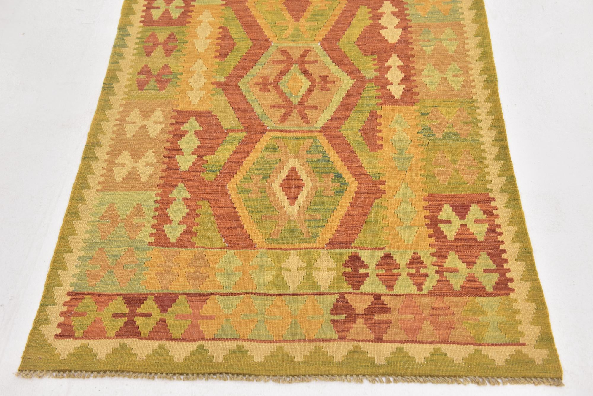 3' 2 x 5' Hand Woven Kilim Waziri Wool Rug