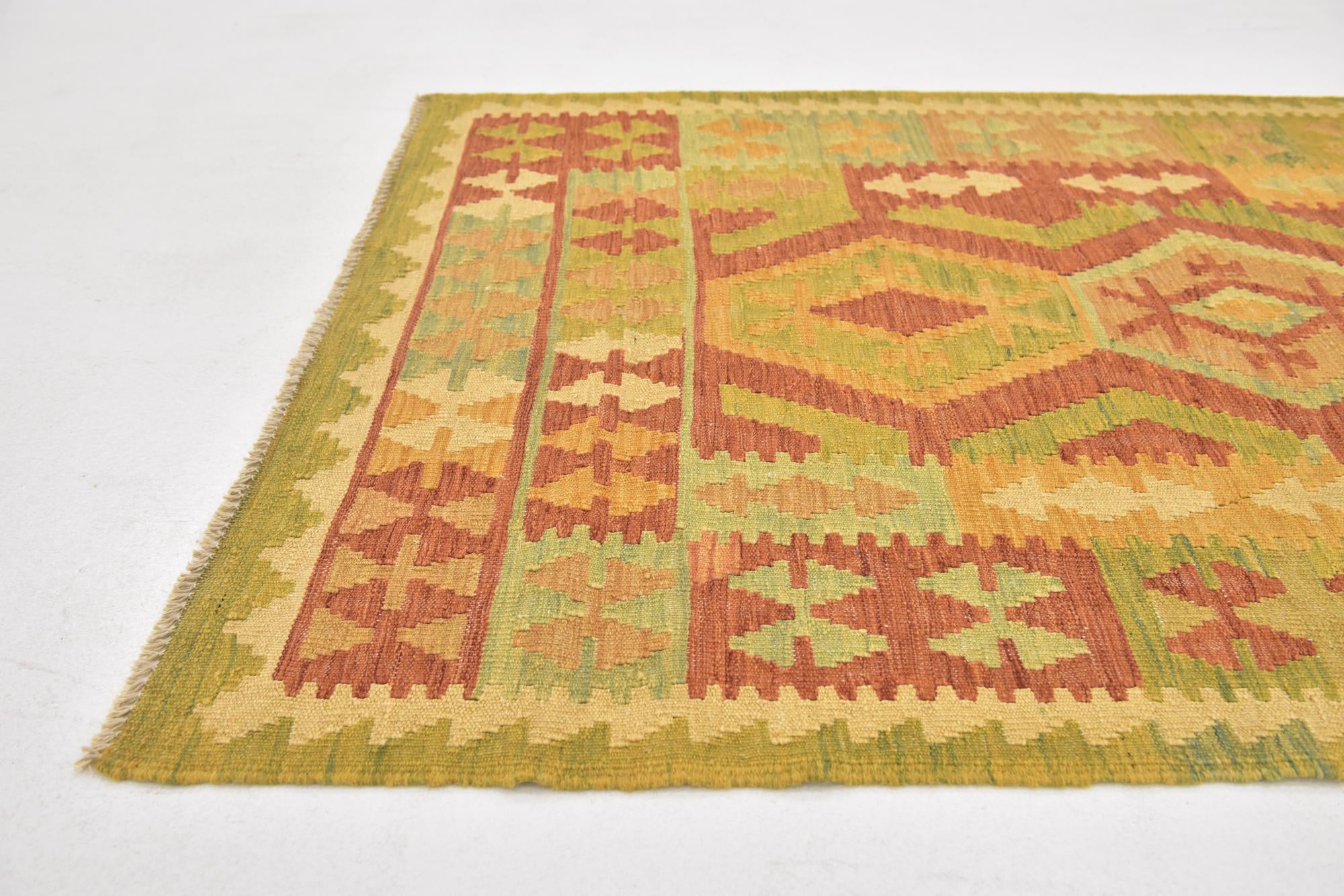 3' 2 x 5' Hand Woven Kilim Waziri Wool Rug