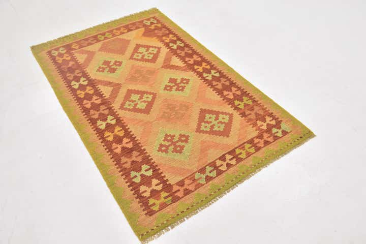 3' x 4' 10 Hand Woven Kilim Waziri Wool Rug