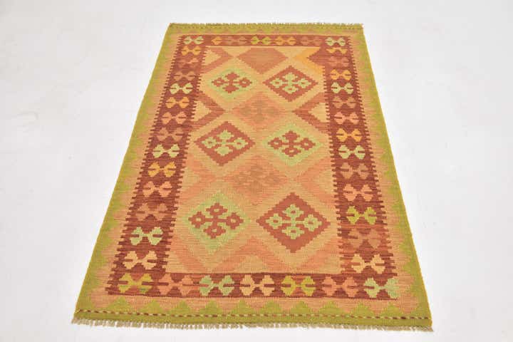 3' x 4' 10 Hand Woven Kilim Waziri Wool Rug